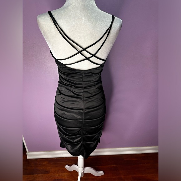 mandee Dresses & Skirts - Crisscross Open Back Ruched Silky Dress
